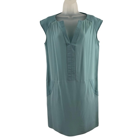 Comptoir Des Cotonniers Dresses & Skirts - Comptoir Des Cotonniers Dress Womens 2 Mint Aqua Silk V Neck Shift Pockets Work